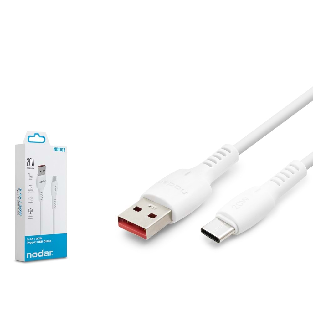 NODAR ND1103 USB Type-C Şarj ve Data Kablosu 3.4A 20W 1 m - Beyaz