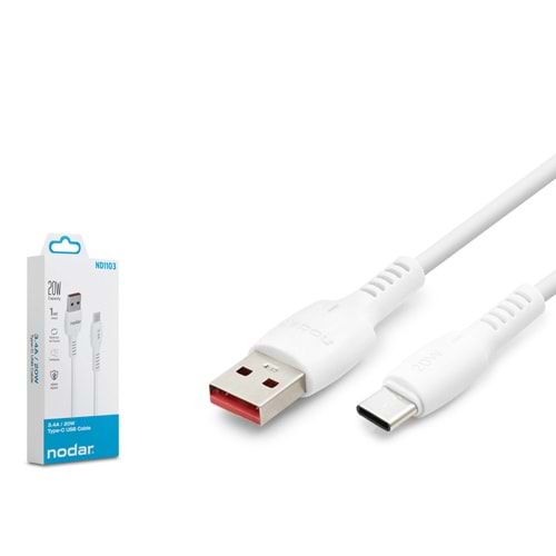 NODAR ND1103 USB Type-C Şarj ve Data Kablosu 3.4A 20W 1 m - Beyaz