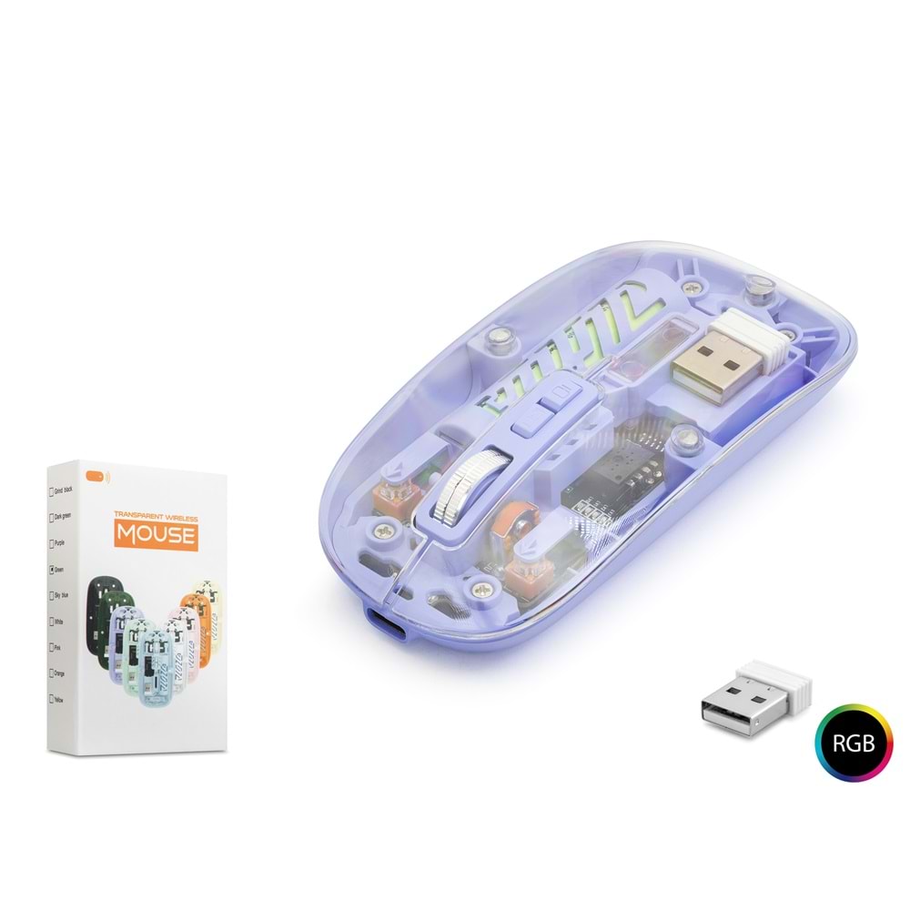 NODAR ND1201P Kablosuz Şeffaf Mouse - Mor