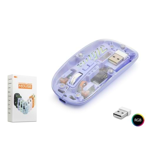 NODAR ND1201P Kablosuz Şeffaf Mouse - Mor