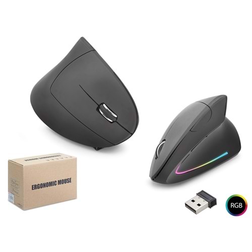NODAR ND1211 Ergonomik Dikey Gaming Mouse Dual Mode 1600 DPI Sessiz RGB - Siyah