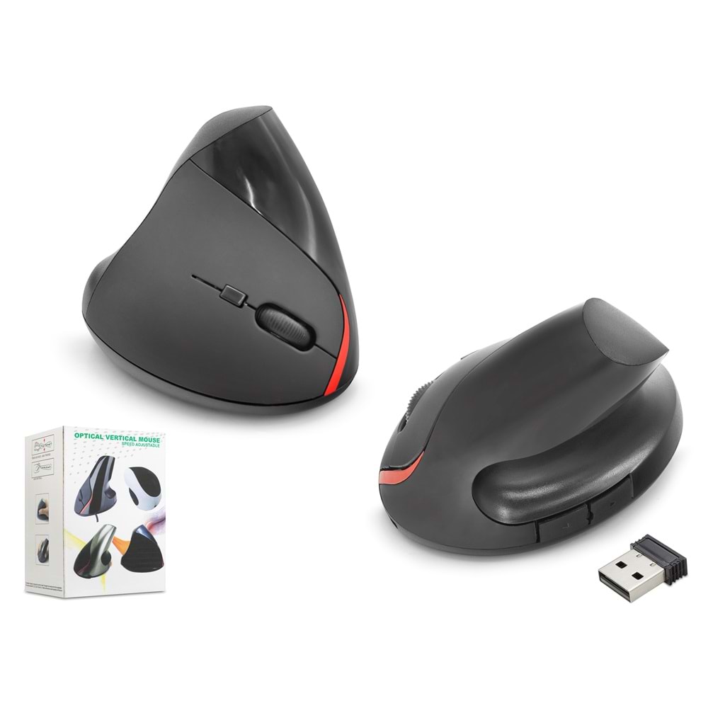 NODAR ND1212 Ergonomik Dikey Kablosuz Mouse - Siyah