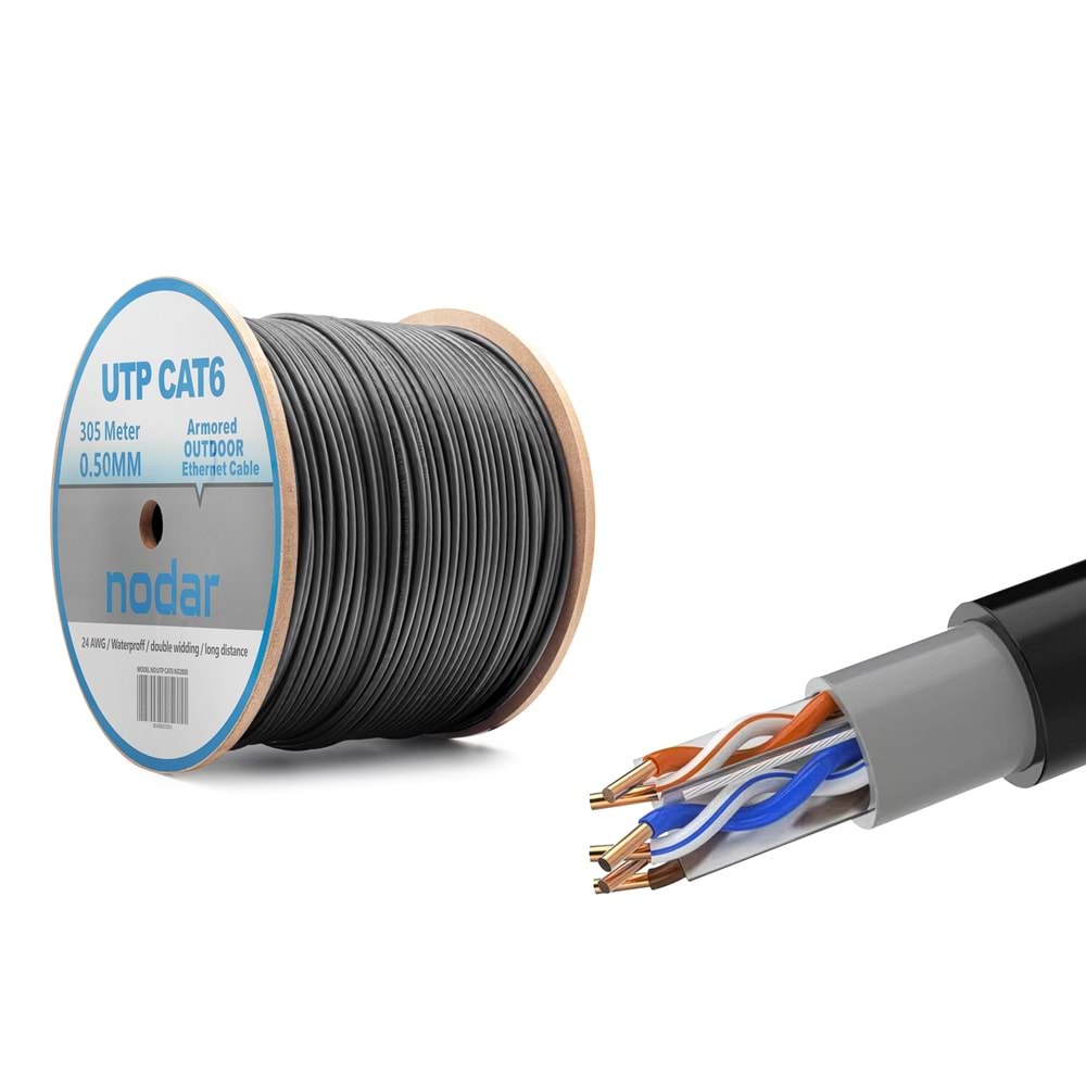 NODAR ND2000 Cat6 UTP Dış Mekan Ethernet Kablo 24 AWG 0.50 mm CCA 305 m - Siyah