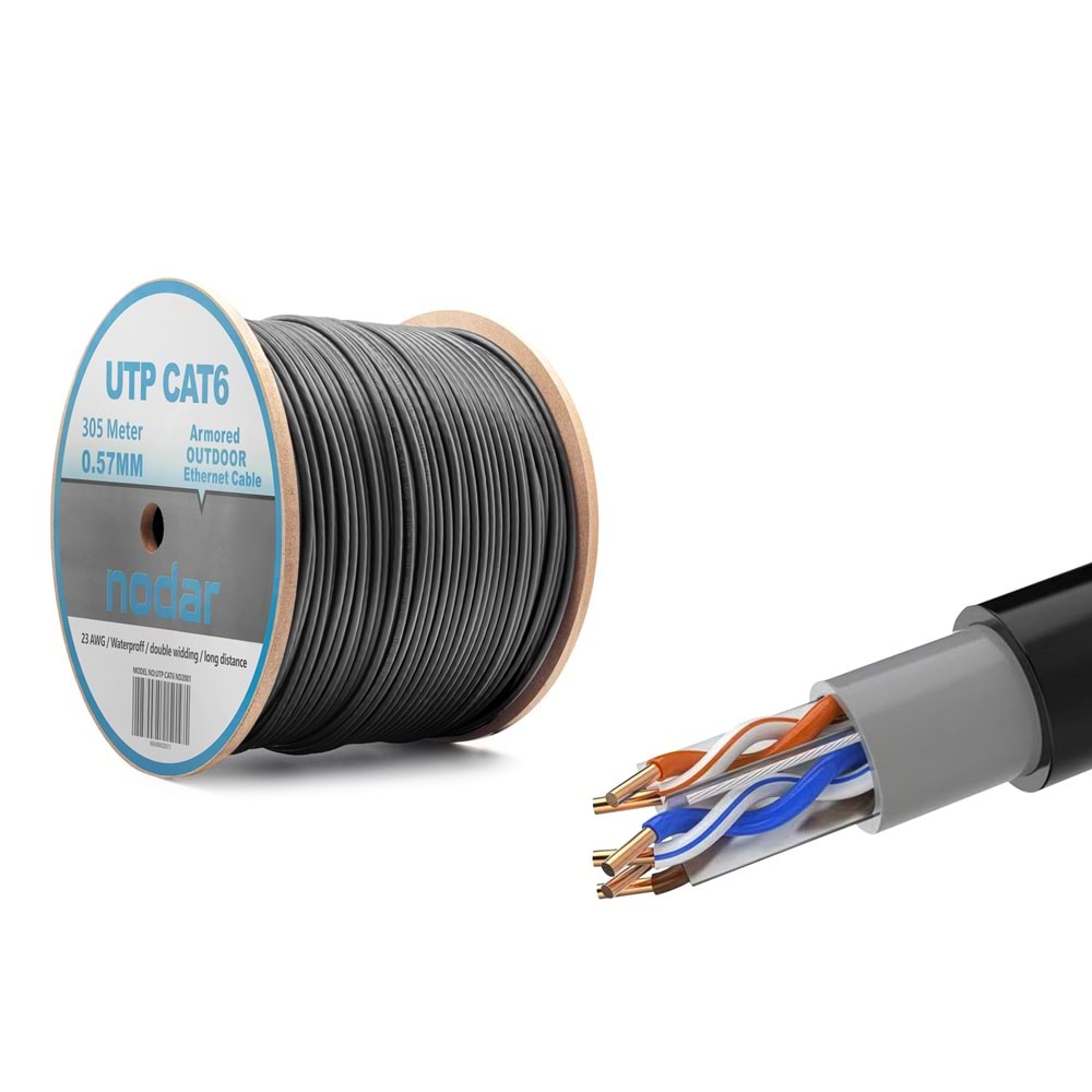 NODAR ND2001 Cat6 UTP Dış Mekan Ethernet Kablo 23 AWG 0.57 mm CCA 305 m - Siyah