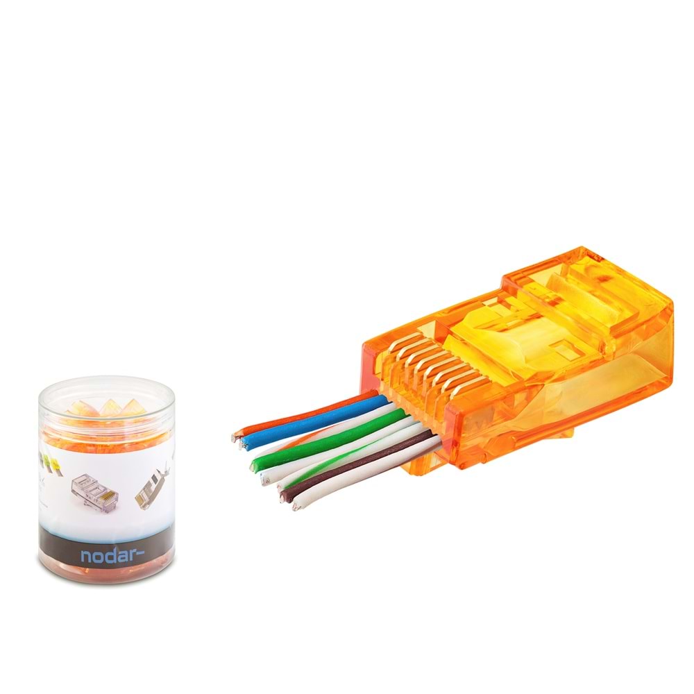 NODAR ND2405 CAT6 EZ RJ45 Konnektör 100 Adet Plastik Kutu -Turuncu
