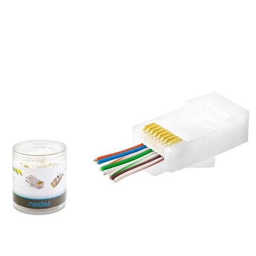 NODAR ND2406 CAT6 EZ RJ45 Konnektör 100 Adet Plastik Kutu - Beyaz