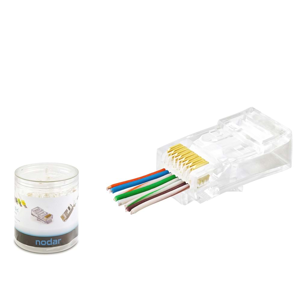 NODAR ND2407 CAT6 EZ RJ45 Konnektör 100 Adet Plastik Kutu - Şeffaf