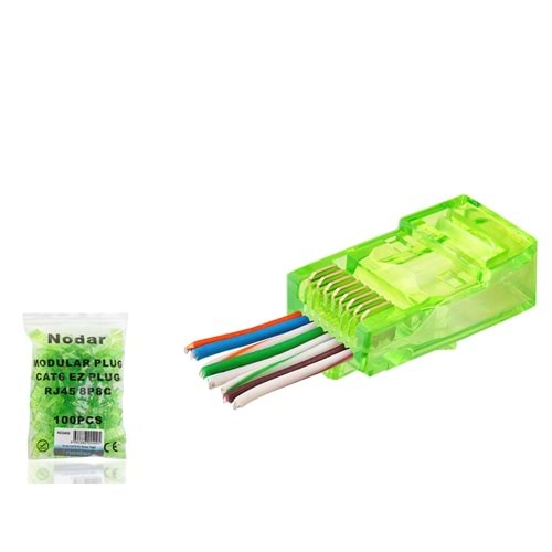 NODAR ND2409 CAT6 EZ RJ45 Konnektör 100 Adet Plastik Kutu - Yeşil