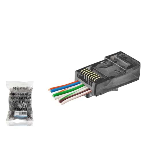 NODAR ND2410 CAT6 EZ RJ45 Konnektör 100 Adet Plastik Kutu - Siyah