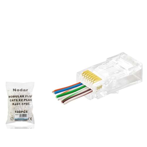 NODAR ND2415 CAT6 EZ RJ45 Konnektör 100 Adet Plastik Kutu - Şeffaf