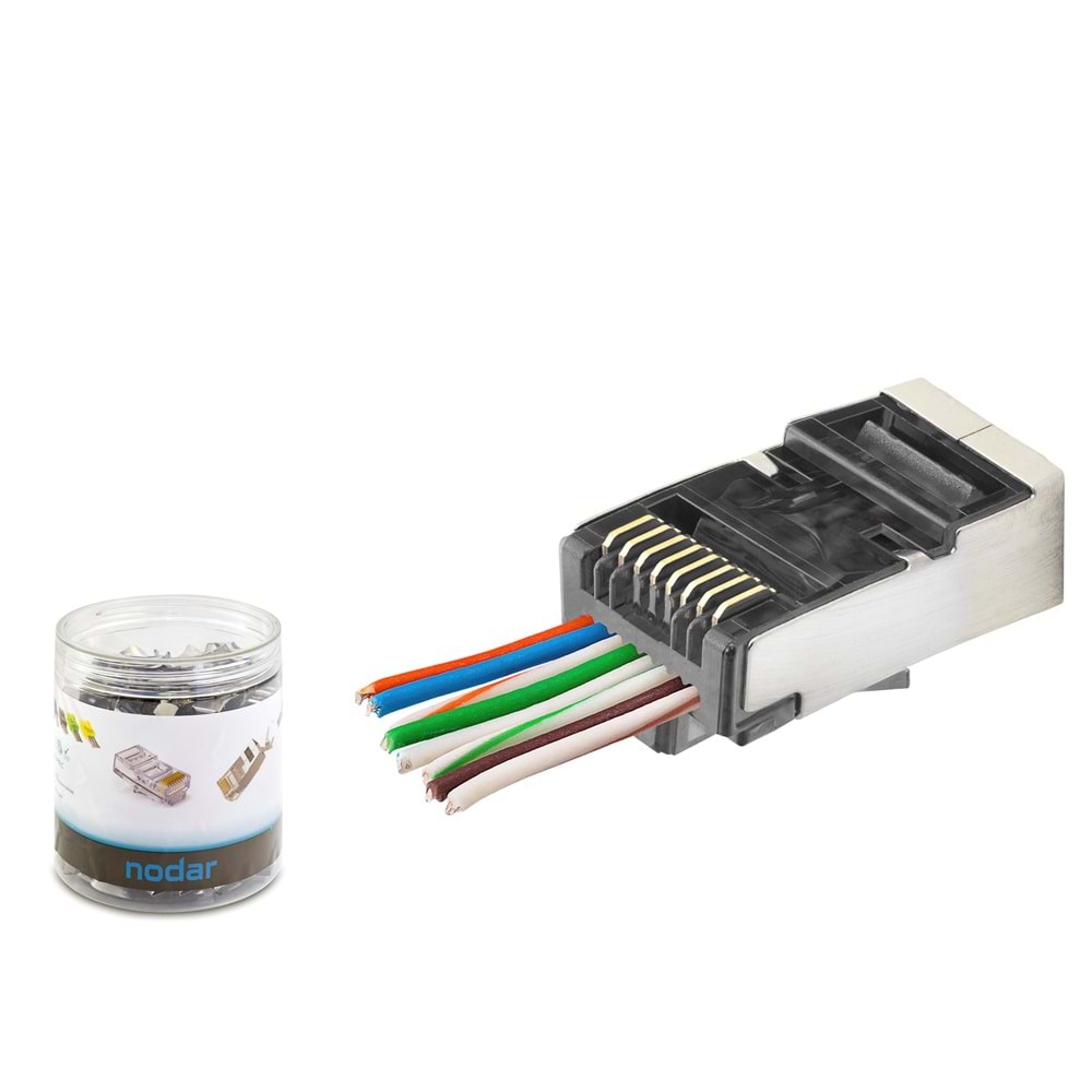 NODAR ND2418 CAT6E EZ RJ45 Metal Konnektör 100 Adet Plastik Kutu - Siyah