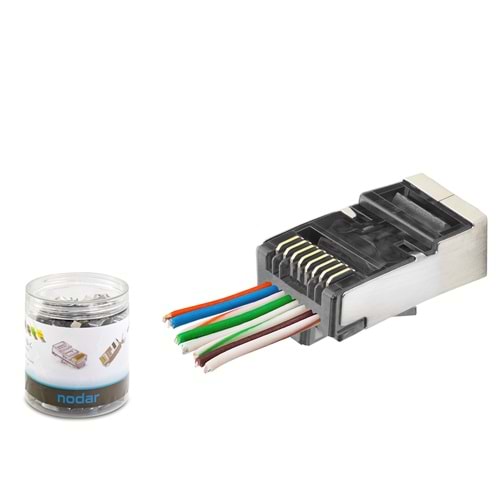 NODAR ND2418 CAT6E EZ RJ45 Metal Konnektör 100 Adet Plastik Kutu - Siyah