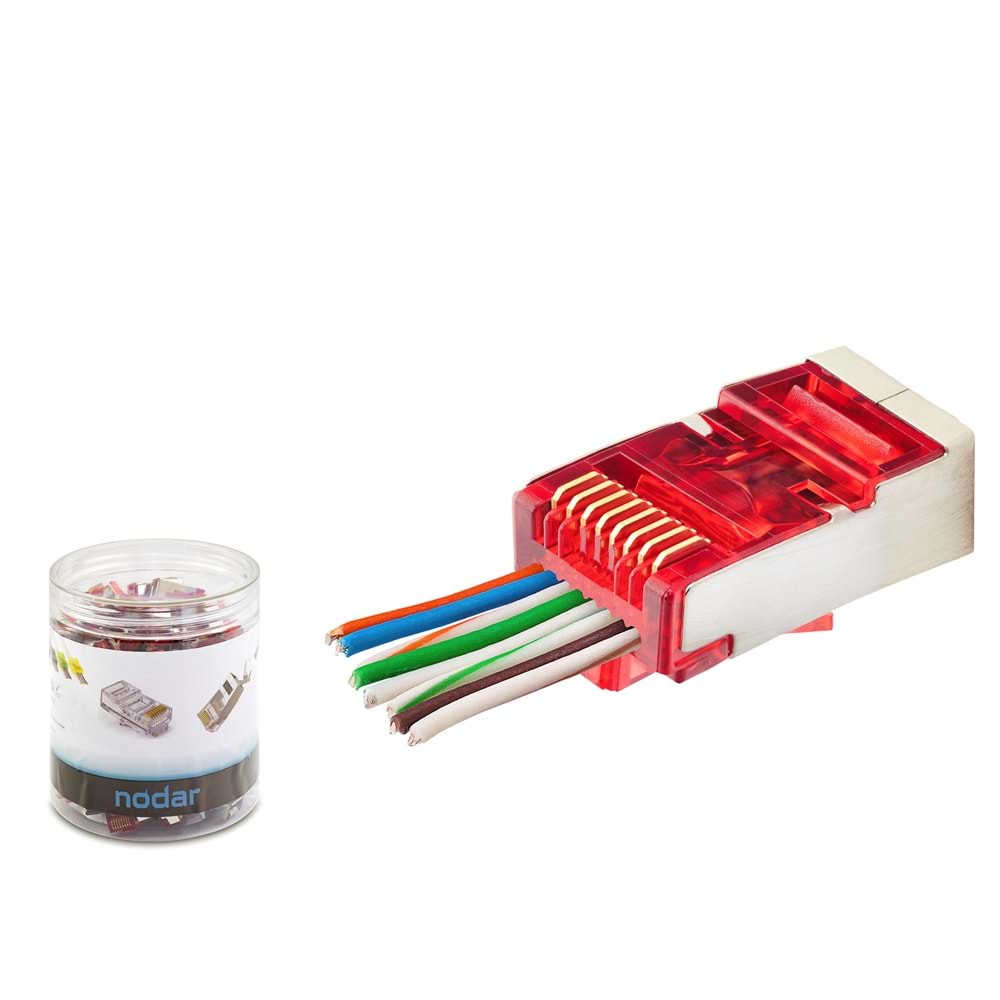 NODAR ND2419 CAT6E EZ RJ45 Metal Konnektör 100 Adet Plastik Kutu - Kırmızı