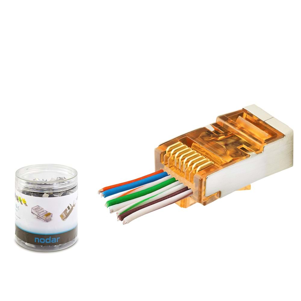 NODAR ND2421 CAT6E EZ RJ45 Metal Konnektör 100 Adet Plastik Kutu - Turuncu