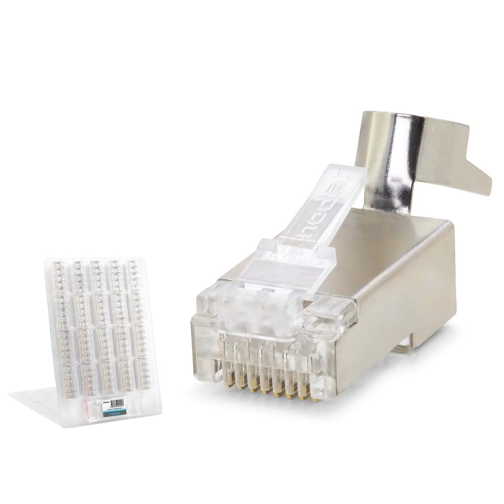 NODAR ND2424 CAT7 EZ RJ45 Metal C Kalite Konnektör 100 Adet Plastik Kutu - Silver