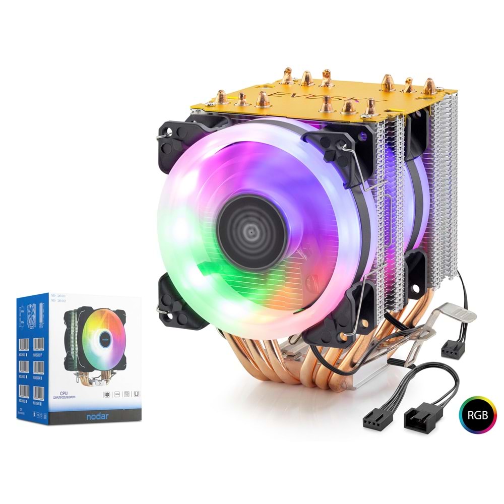 NODAR ND2606 CPU İşlemci Kule Tipi Soğutucu 600 Serisi Çift Fanlı 6 Bakır Borulu RGB