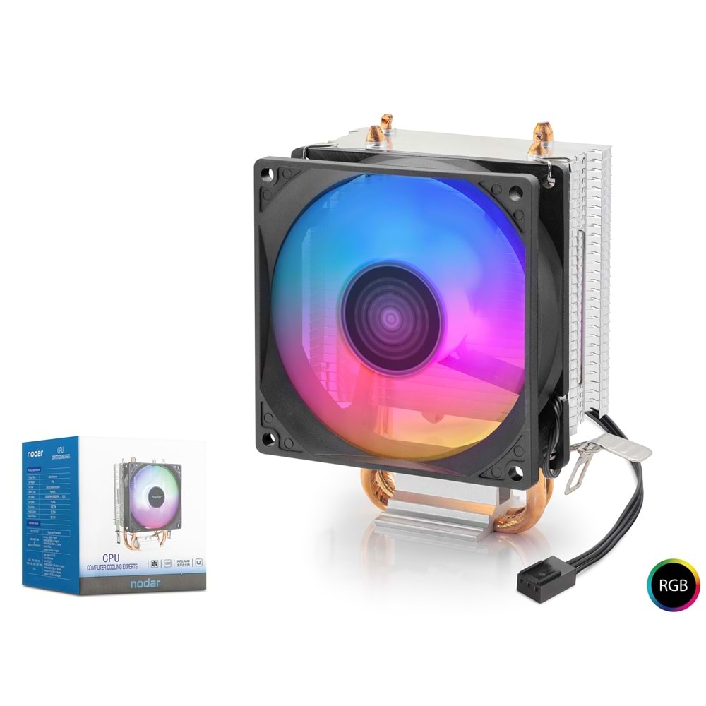 NODAR ND2608 CPU İşlemci Soğutucu 2 Bakır Borulu RGB - Siyah