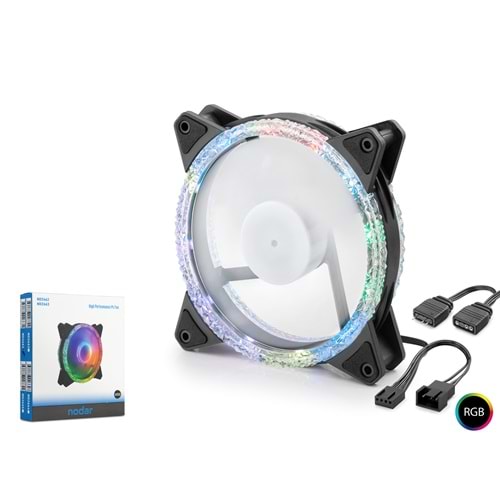NODAR ND2662 Kasa Fanı Kristal RGB 12 cm - Siyah