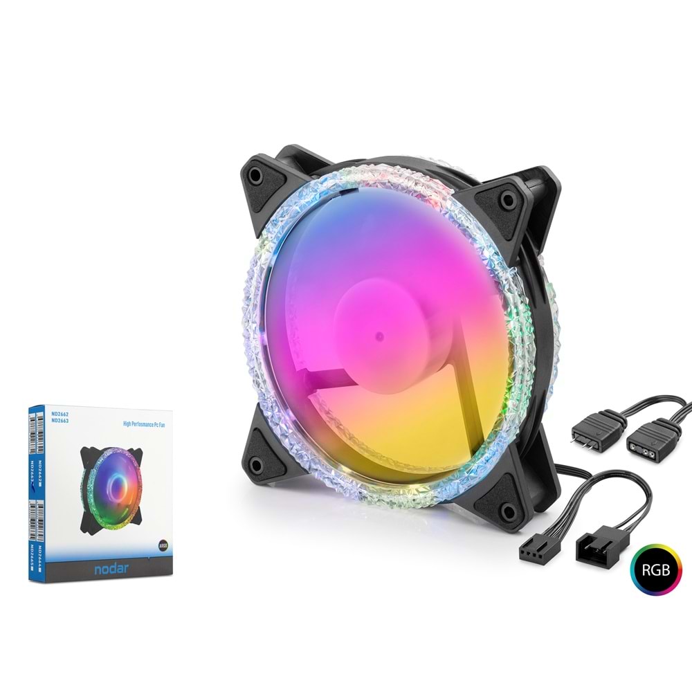 NODAR ND2663 Kasa Fanı Kristal ARGB 12 cm - Siyah
