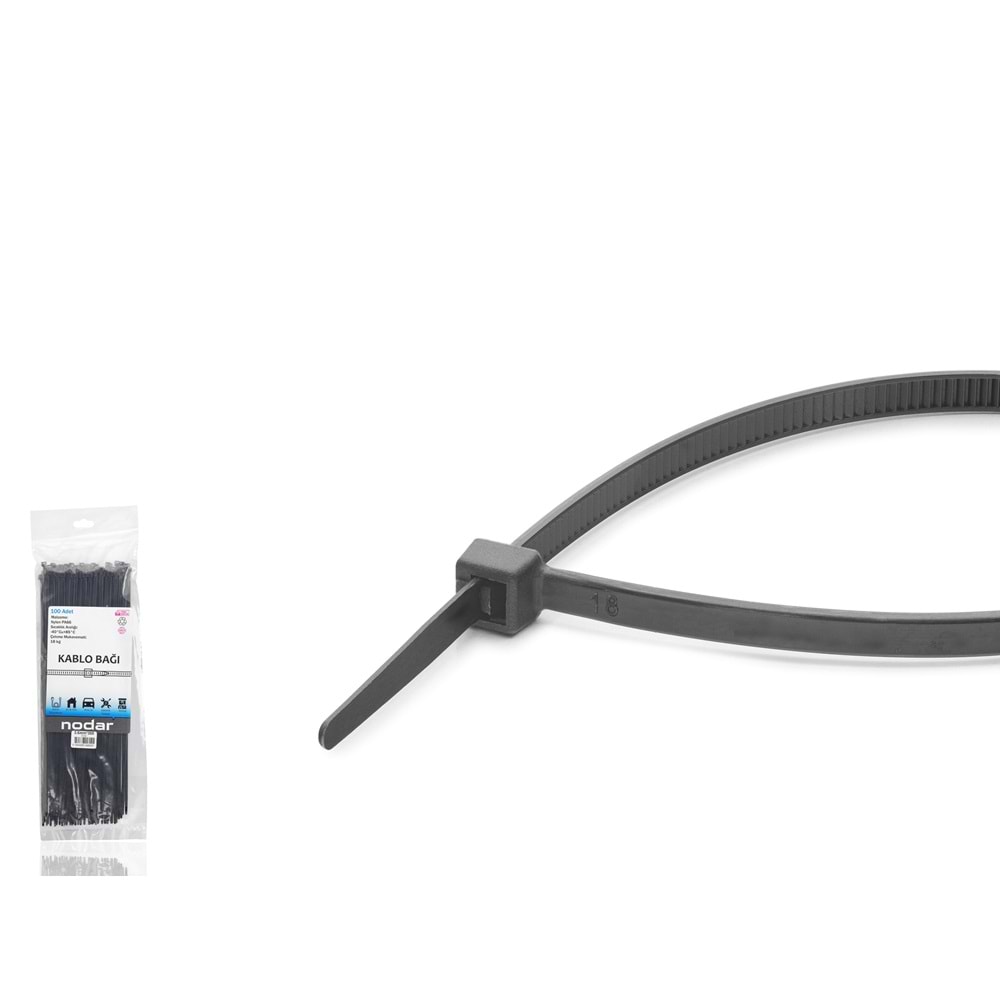 NODAR ND4805B Kablo Bağı 3.6 x 300 mm 100'lü Paket - Siyah