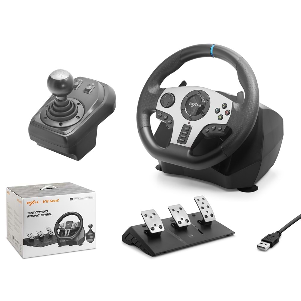 NODAR ND702 PXN V9 GEN2 Direksiyon Seti 900° 3 Pedallı PS4 PS3 PC Xbox Switch Uyumlu - Siyah