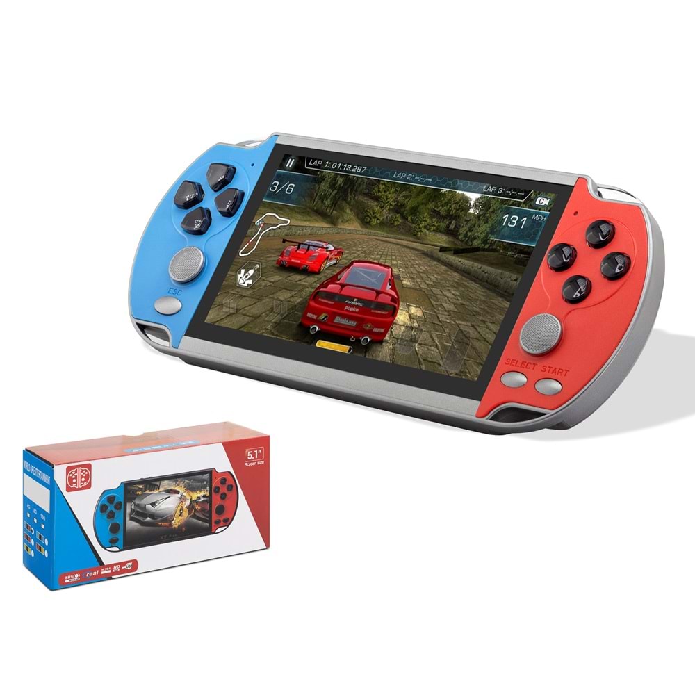 NODAR ND755 Retro El Oyun Konsolu 5.1 inç Ekran 64 GB Kart Destekli - Kırmızı/Mavi