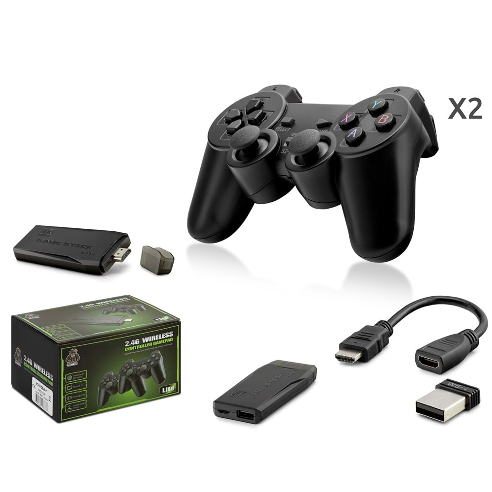 NODAR ND763 Retro Oyun Stick HDMI Çift GamePad Seti 2.4G Kablosuz - Siyah
