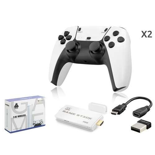 NODAR ND764 Retro Oyun Stick HDMI Çift GamePad Seti 64 GB Kart Destekli 2.4G Kablosuz - Beyaz