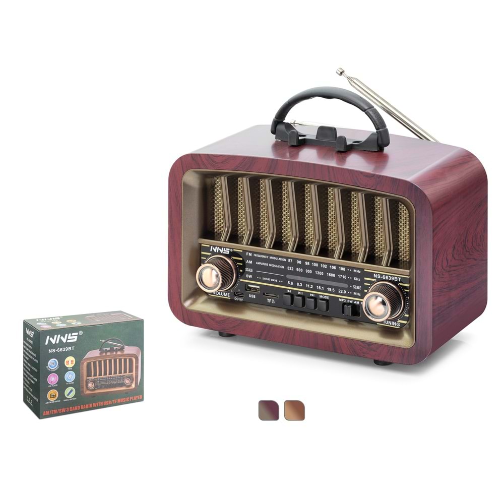NNS NS6639BT Bluetooth Nostaljik Hoparlör FM 24.8 x 11.7 x 18.5 cm