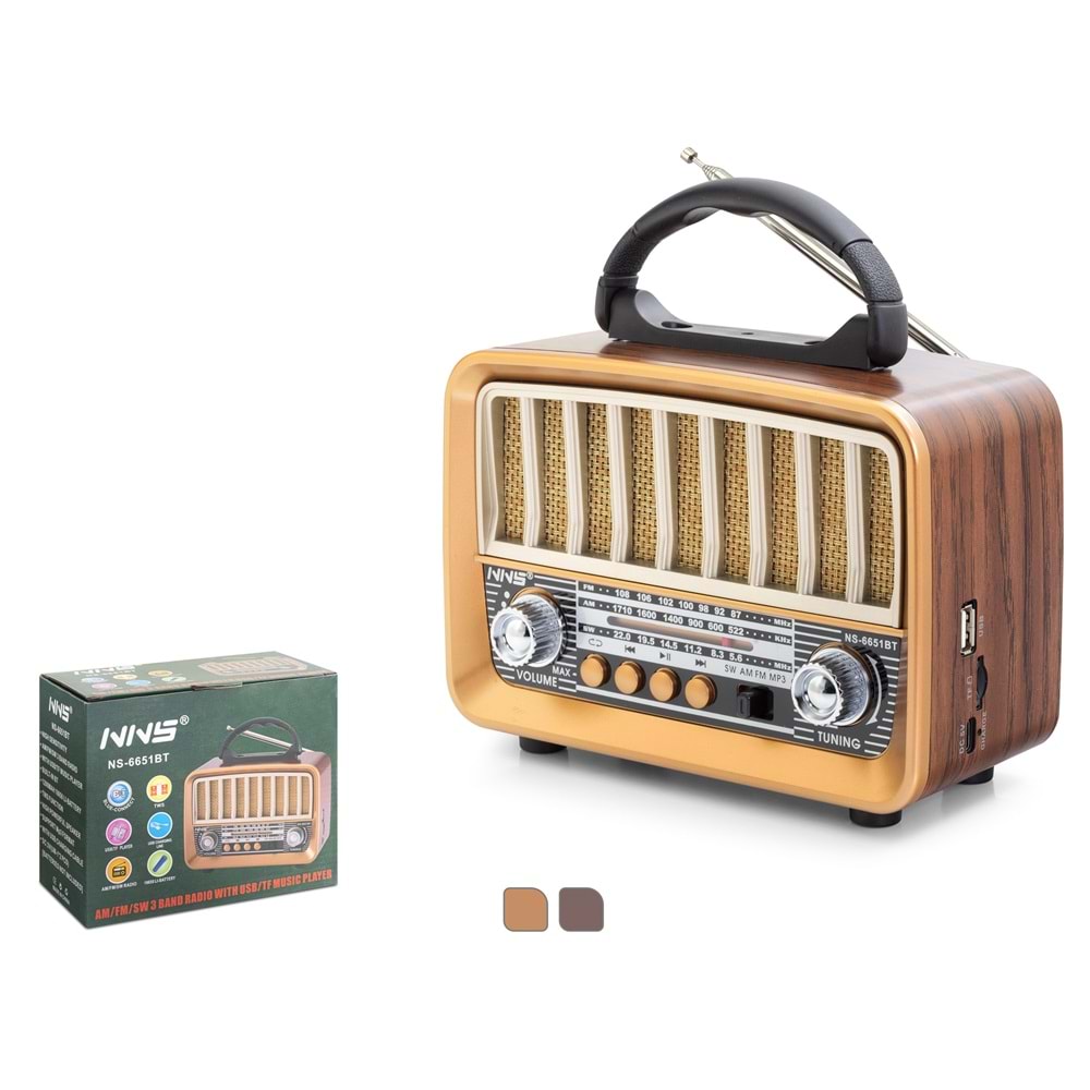 NNS NS6651BT Bluetooth Nostaljik Hoparlör FM 18 x 8.4 x 13.8 cm