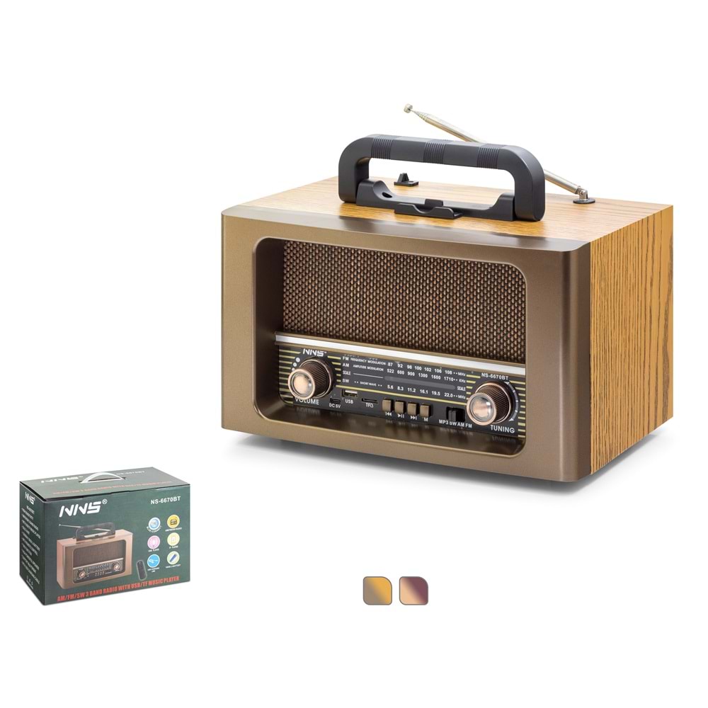 NNS NS6670BT Bluetooth Nostaljik Hoparlör FM Kumandalı 31 x 17.7 x 19.9 cm