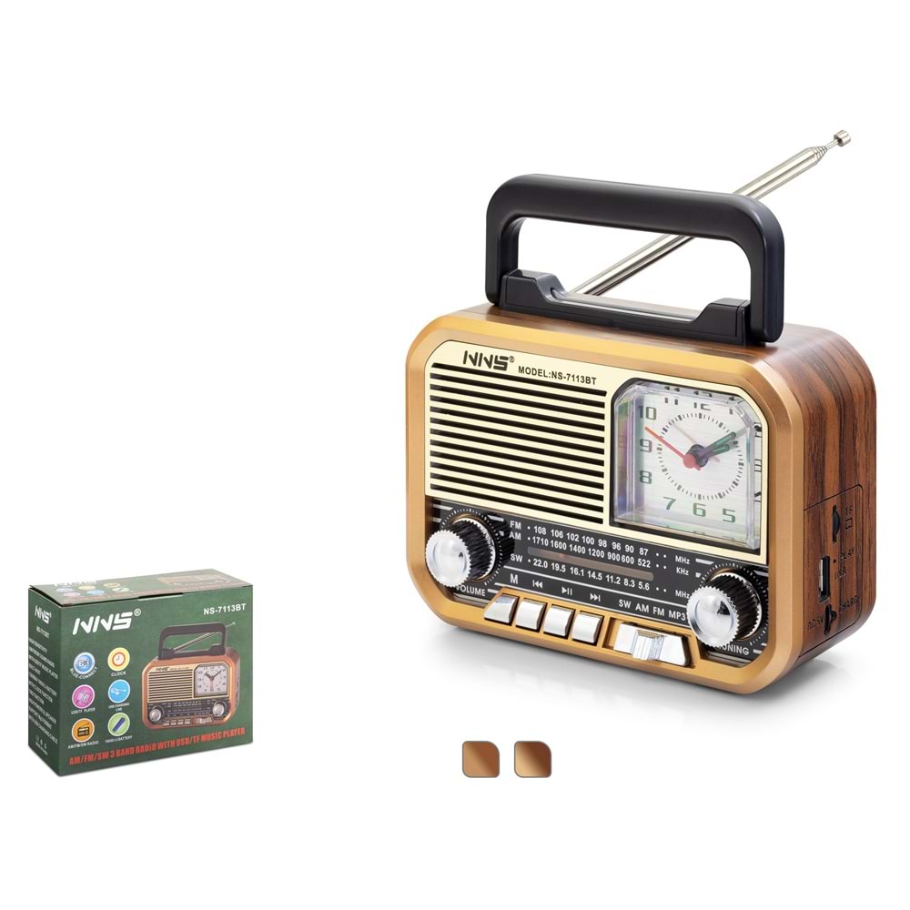 NNS NS7113BT Bluetooth Nostaljik Hoparlör FM 16.5 x 6.9 x 11.9 cm