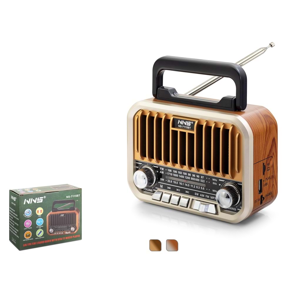 NNS NS7115BT Bluetooth Nostaljik Hoparlör FM 16.5 x 6.9 x 11.9 cm