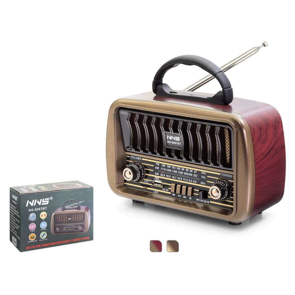 NNS NS8067BT Bluetooth Nostaljik Hoparlör FM 21.3 x 8.9 x 14.6 cm