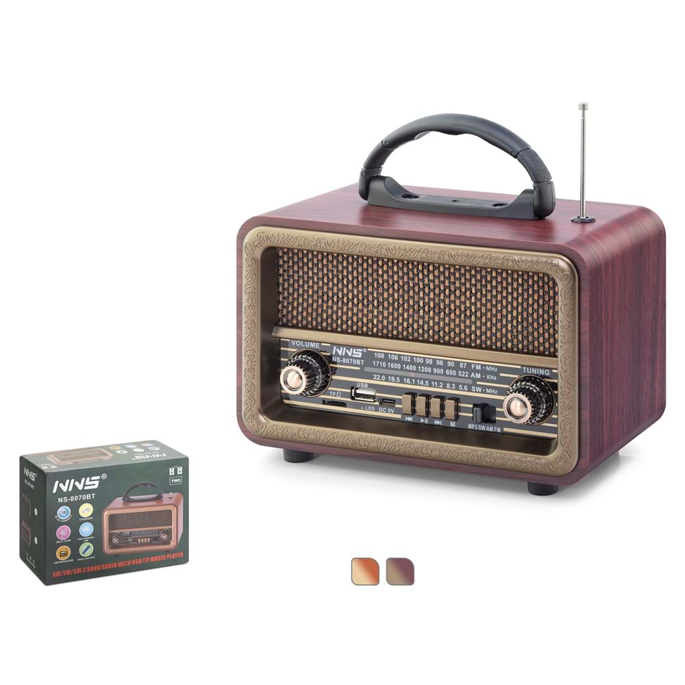 NNS NS8070BT Bluetooth Nostaljik Hoparlör FM 20 x 10.2 x 14.5 cm