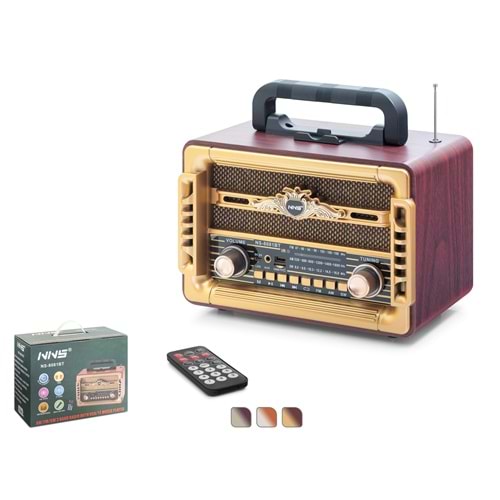 NNS NS8081BT Bluetooth Nostaljik Hoparlör FM Kumandalı 28 x 14.1 x 21 cm