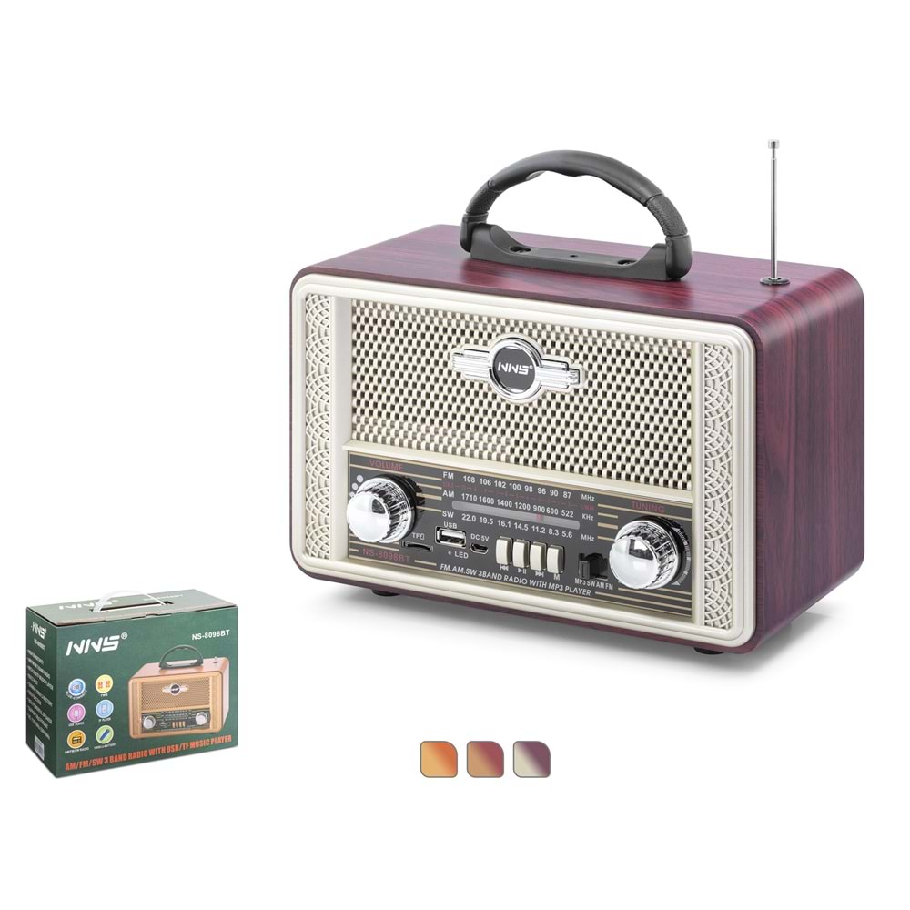 NNS NS8098BT Bluetooth Nostaljik Hoparlör FM 23 x 12.2 x 16.4 cm