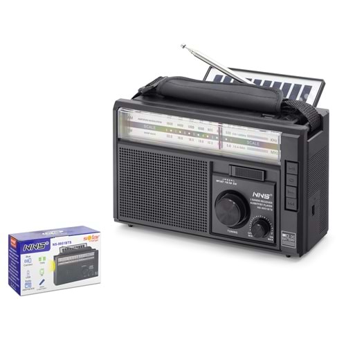 NNS NS9951BTS Bluetooth Solar Panelli FM Radyo USB TF Nostaljik Hoparlör - Siyah