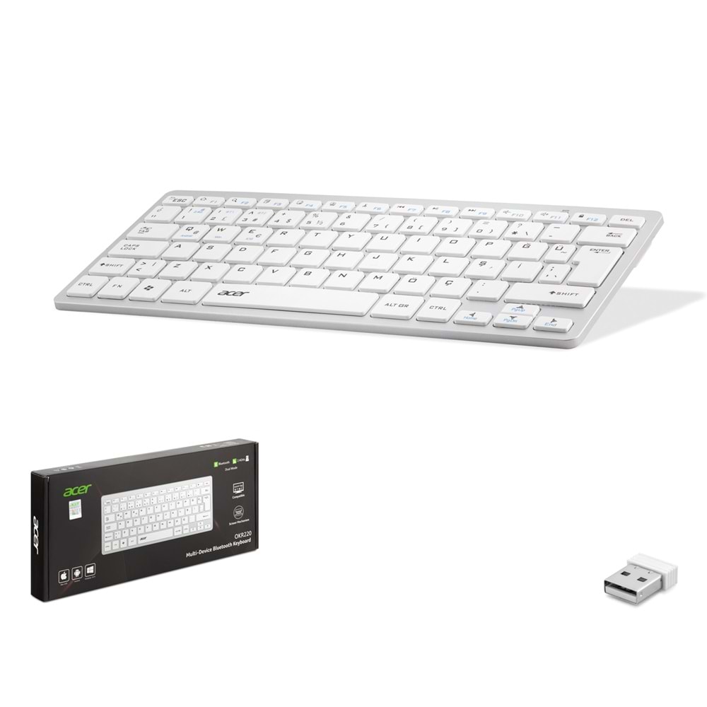 ACER OKR220B Dual Mode Bluetooth 2.4 GHz Multidevice Klavye Beyaz