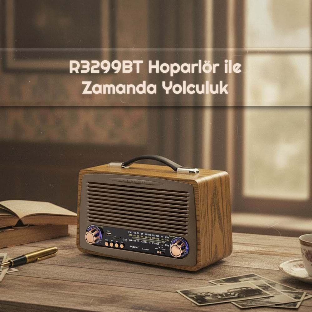 RAISENG R3299BT Bluetooth Nostaljik FM Radyo USB TF Taşınabilir Hoparlör - Siyah