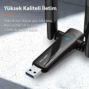 PIX-LINK UAX04 USB WiFi Adaptör AX1800 Dual Band (WiFi 6) - Siyah