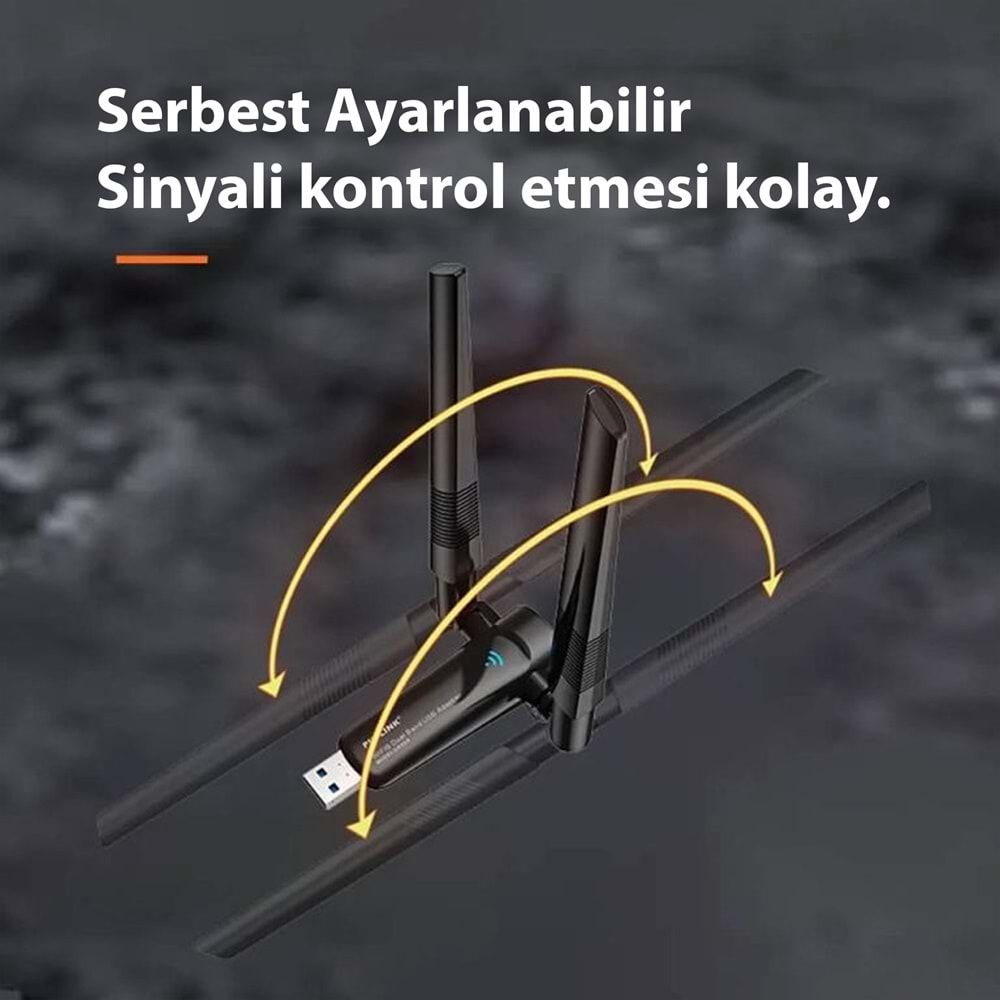 PIX-LINK UAX04 USB WiFi Adaptör AX1800 Dual Band (WiFi 6) - Siyah