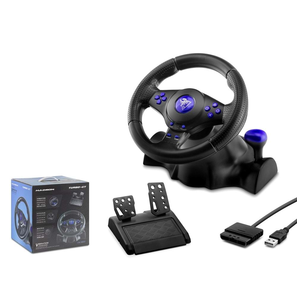 HADRON VW9803 Oyuncu Direksiyon Seti 180° PS3 PS2 PC Uyumlu - Siyah