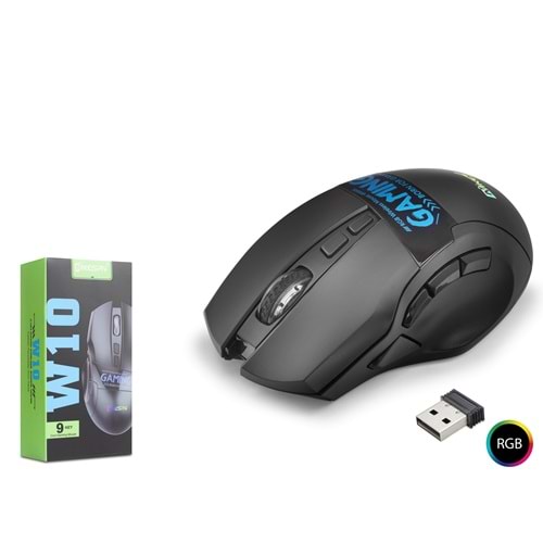 MKESPN W10 Kablosuz Gaming Mouse Dual Mod 2400 DPI 9 Tuş 500 Hz RGB - Siyah