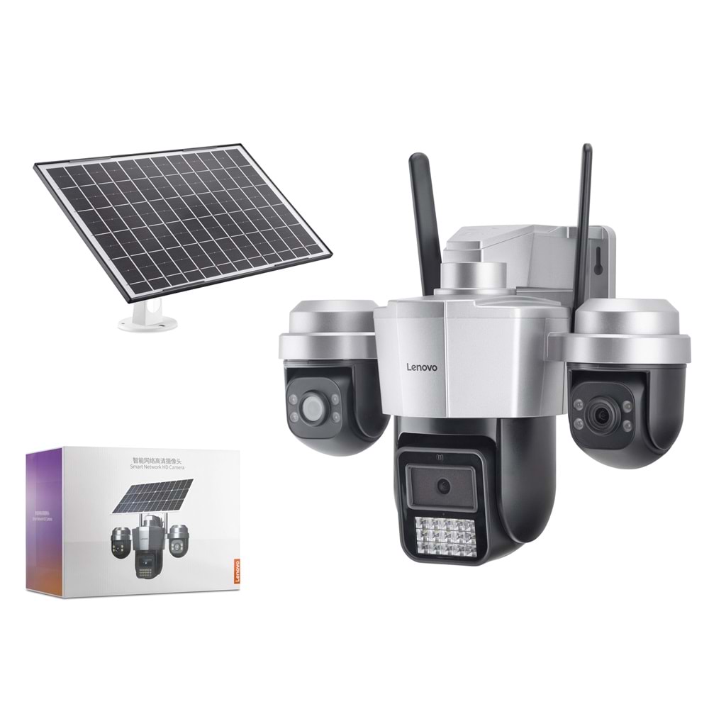 LENOVO W14CZ Smart Solar 4G SIM Kartlı IP Güvenlik Kamerası 3 Lens 3x3MP AOV PTZ - Siyah