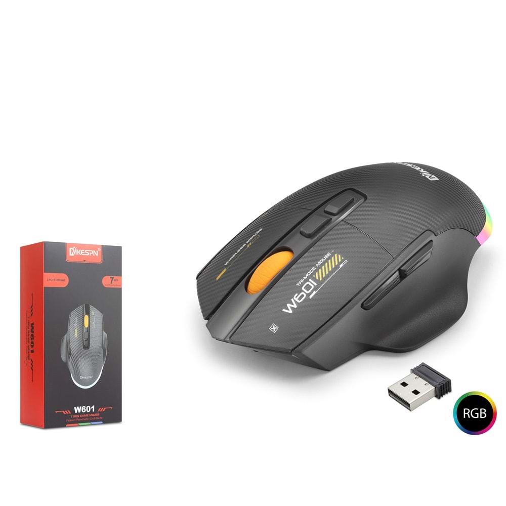 MKESPN W601B Gaming Mouse TRI Mod 12800 DPI 7 Tuş Makro 1000 Hz RGB - Siyah