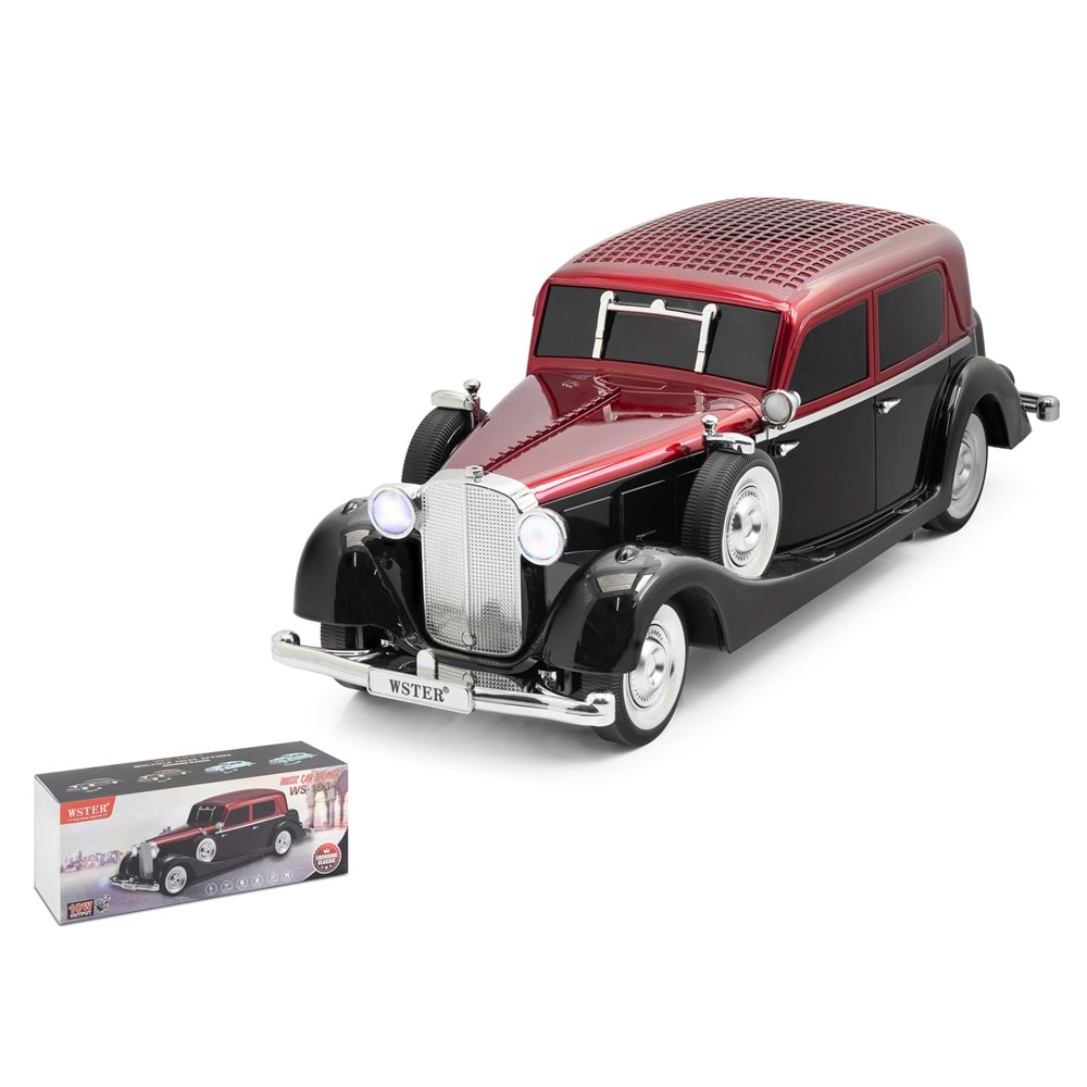 WSTER WS1934 Bluetooth Hoparlör FM Antika Araba Tasarımlı - Bordo Siyah