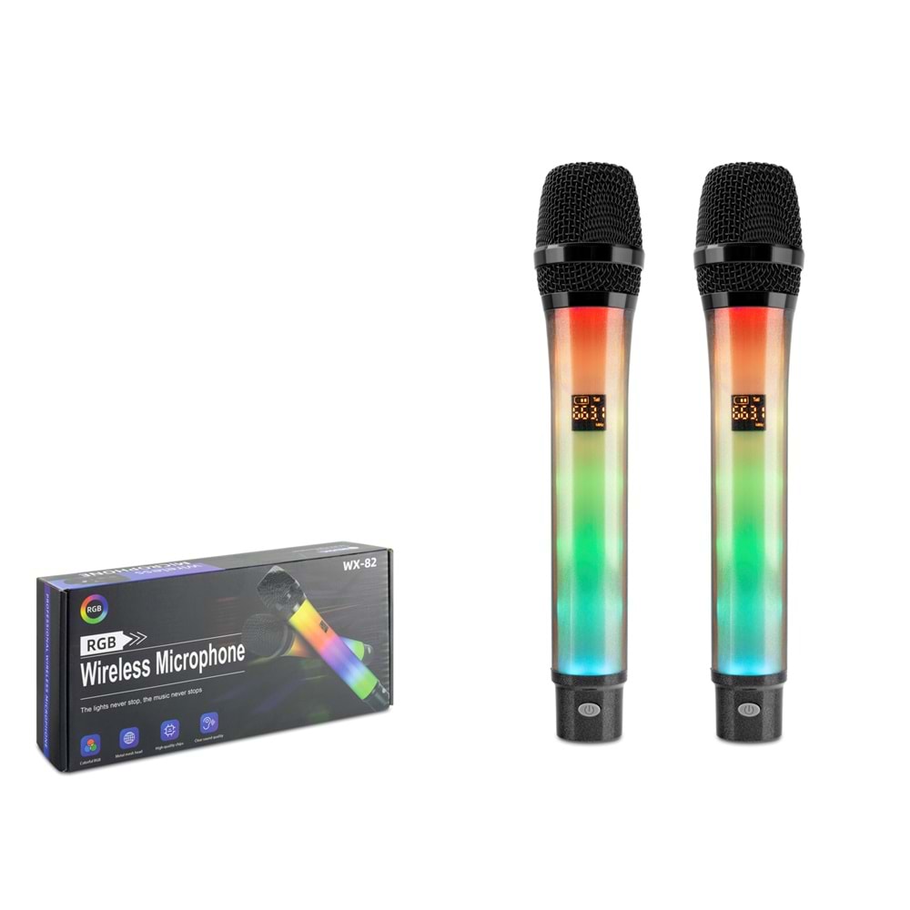 HADRON WX-82 Profesyonel Kablosuz UHF 2 Mikrofonlu Set RGB - Siyah