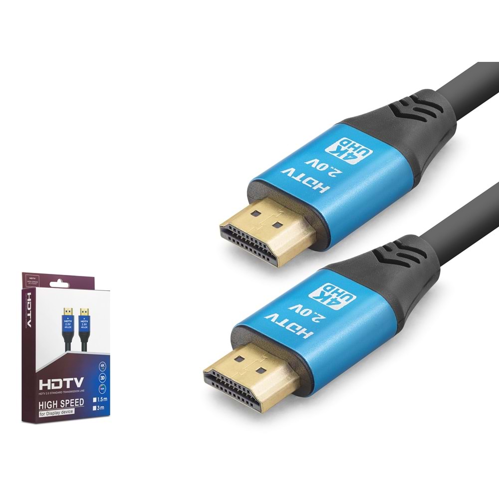 NODAR XY6010 HDMI 2.0 Kablo 4K UHD 19+1 OD 8.0 mm 3 m - Siyah Mavi