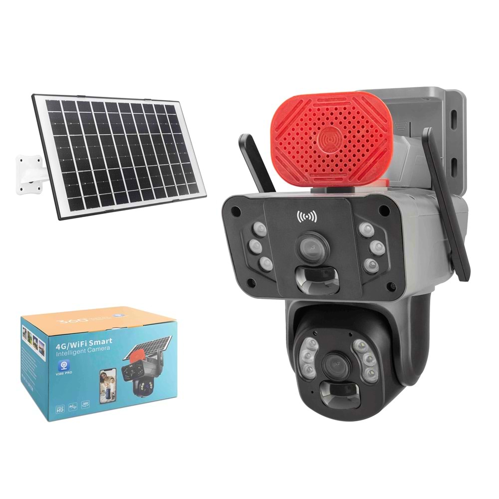 X5-Tech YT-58G Solar 4G IP Kamera 2 × 3 MP Lens V380 Siyah